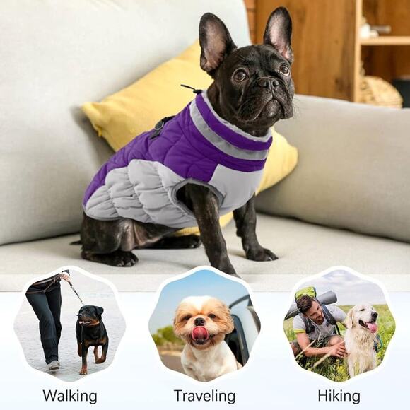 Colorblock Cold Weather Waterproof Reflective Puffer Dog Coat Jacket - Picture 6 of 7